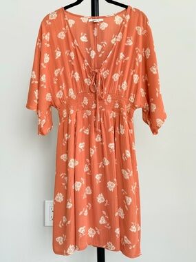 O’Neill Floral Smocked Waist Tie Front Boho Mini Dress Size Medium